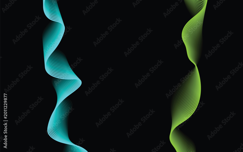 Naklejka premium Abstract blue and green wave lines on black background