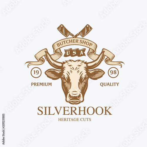 silverhook-butcher-shop-vintage-cattle-head-logo-premium-meat-branding