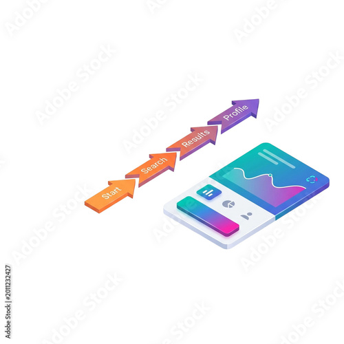 Isometric 3D User Journey Flowchart With Mobile Interface