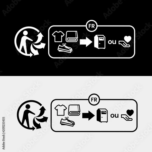 France Textile Recycling Label – Triman Logo with Sorting Instructions for Clothes, Shoes & Electronics