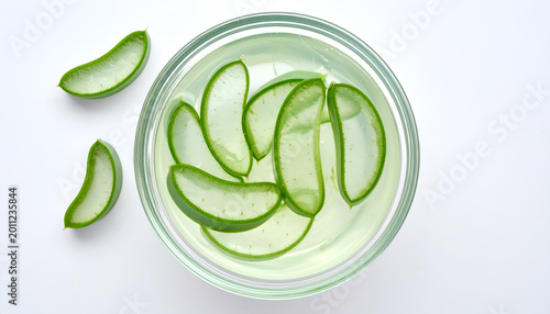 Fresh Aloe Vera Slices in a Bowl with Gel.