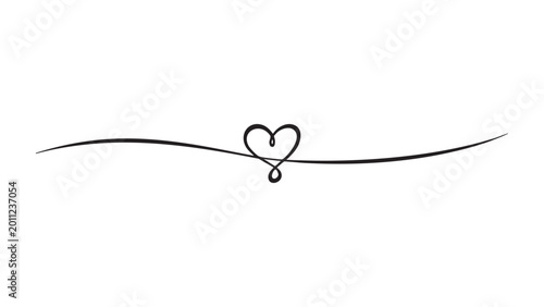 Minimalist heart flourish divider line art illustration for romantic decorative elements.