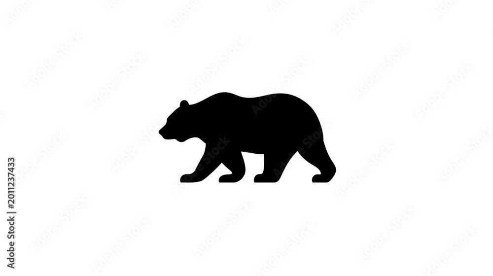 Fototapeta premium Striking Black Bear Silhouette Walking Icon on White Background. Simple Wildlife Animal Graphic Illustration Vector Element for Design.
