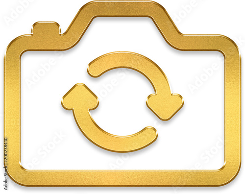 Photography Golden camera reverse flip mode icon with metallic outline for mobile app camera
