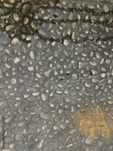 Obraz na płótnie Wet Pebble Stone Floor Texture with Water Puddles and Natural Grey Stones