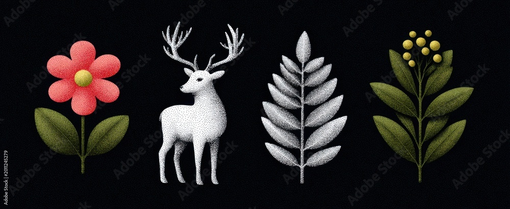 Naklejka premium Rustic hand-drawn pencil sketches of classic holiday icons for winter greeting cards and flyers