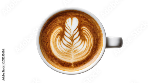 Tableau sur toile White ceramic cup with latte art coffee, isolated on transparent background