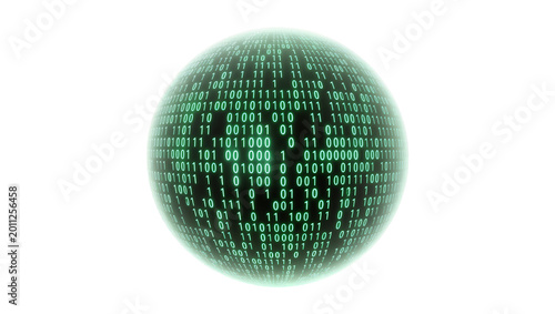 Cuadro en lienzo Glowing green binary code sphere representing digital data, isolated on transpar