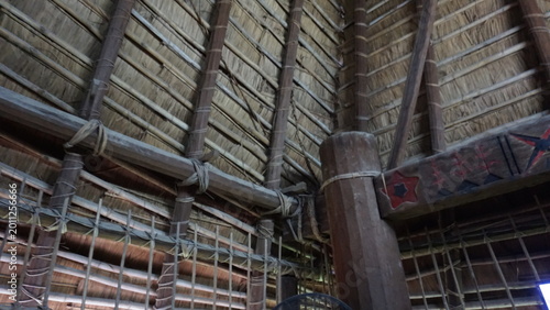 Canvastavla Interior corner of traditional ethnic minority house in Vietnam, rustic wooden s