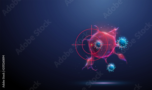 Foto 3d tumor under target crosshair with viruses around