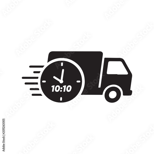 Fast Delivery Truck Icon With Clock Showing Speed Lines For Express Shipping.