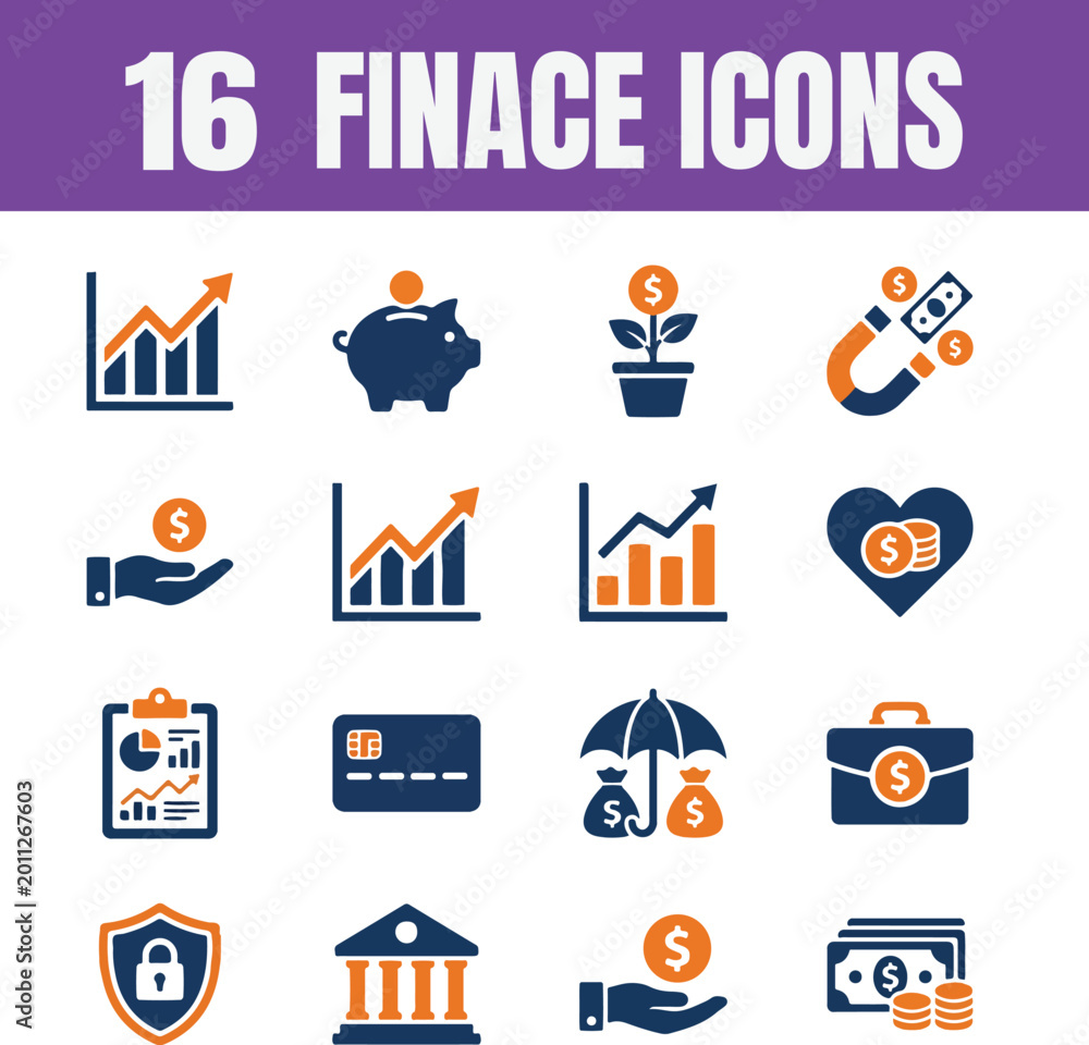 Fototapeta premium 16 Professional Finance and Economy Icon Set for Business Presentations