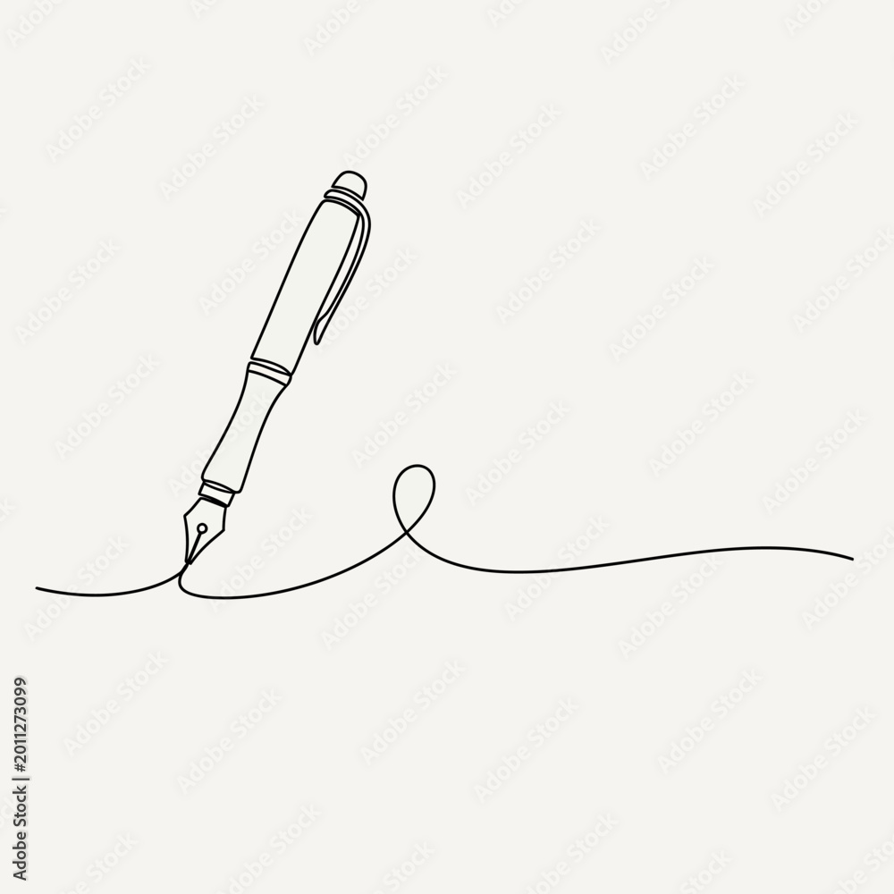 Obraz premium Minimalist Fountain Pen Drawing Single Line Art Writing