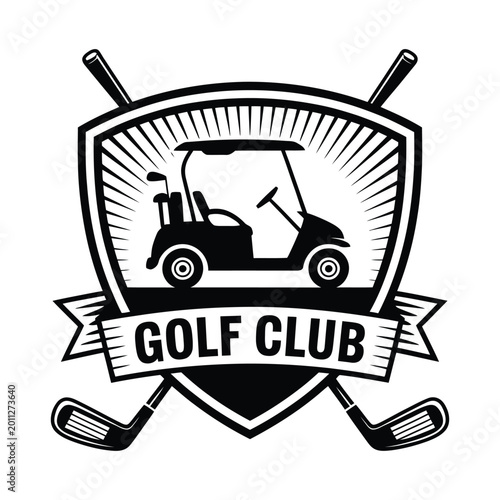 Golf club logo with cart and crossed clubs