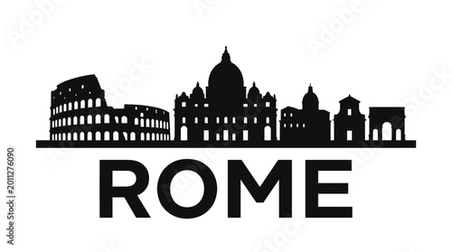 Canvas Print Rome City Skyline Silhouette Featuring Famous Landmarks Like Colosseum and St Pe