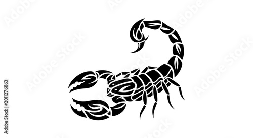 Bilde på lerret Stylized Black Scorpion Silhouette on White Background, Tribal Tattoo Art