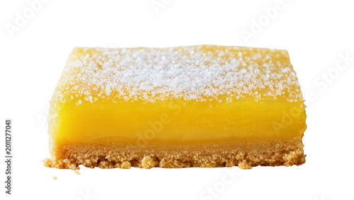 Vászonkép Golden lemon bar with crumbly shortbread crust dusted with powdered sugar, isola