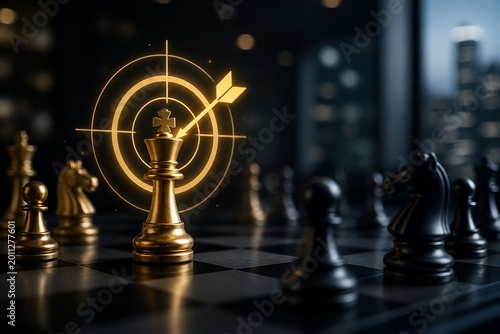 Strategic planning concept with chess and target symbol