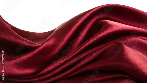 Schilderij op canvas Deep red satin fabric with soft folds, isolated on transparent background