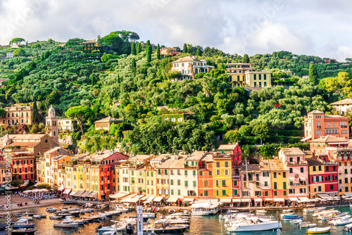 Bild auf Leinwand beautiful landscape of famous italiat resort Portofino in Luguria with ancient h
