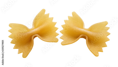 Foto Two golden farfalle pasta shapes, isolated on transparent background