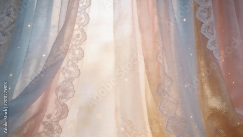 Colorful curtains with lace and sparkles