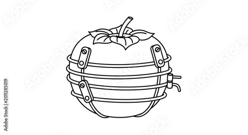 A detailed illustration of a bound apple with leaf on top