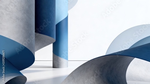 Abstract blue and gray architectural forms