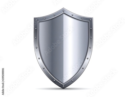 Metallic silver shield with armor.