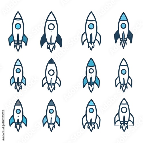 Rocket Ship Icons in Blue White.