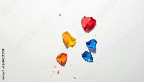 colorful paper confetti shapes scattered on white background for celebrations