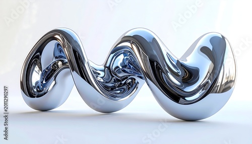 Reflective Chrome Abstract Wave Sculpture Resting on White Studio Surface