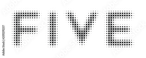 Five word lettering composition with artistic black halftone dot pattern