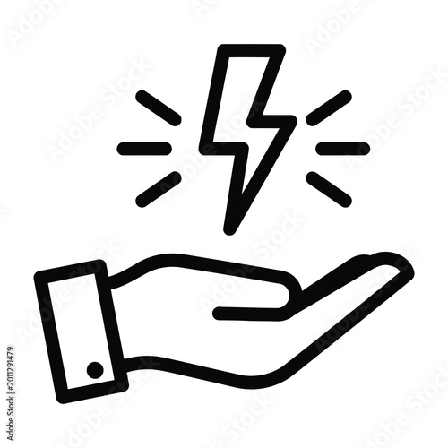 Hand with lightning bolt icon symbolizing power and energy concept