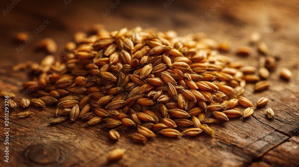Obraz premium Wholesome barley grains forming a compact pile with earthy tones and soft shadows