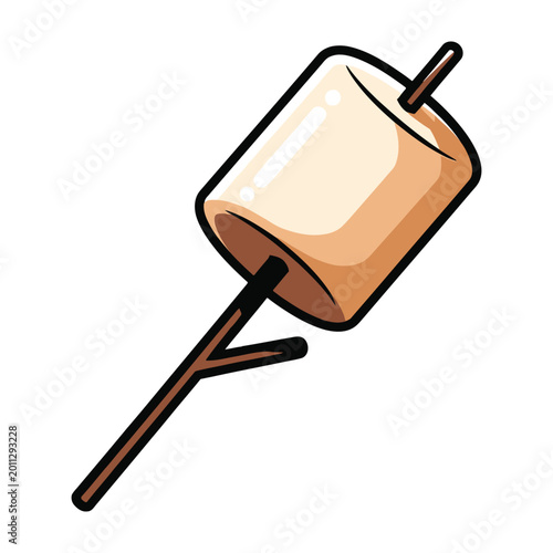 Delicious toasted marshmallow on stick, perfect for s'mores and campfire treats, sweet food