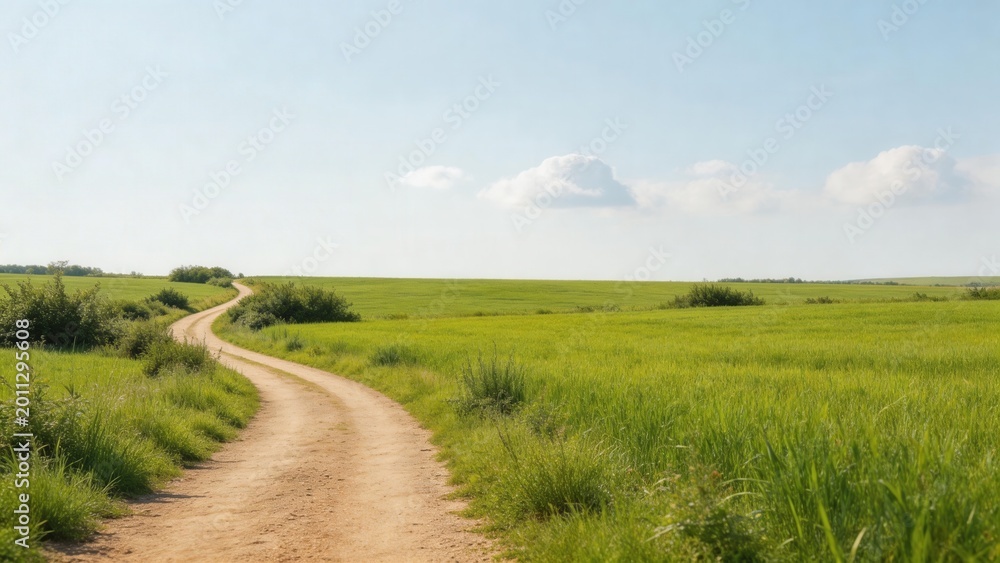 Fototapeta premium Country road through green fields