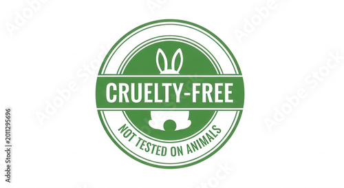 Circular green and black cruelty-free badge with a rabbit silhouette and text, not tested on animals stamp on a black background