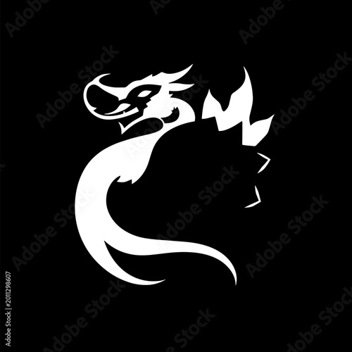 White dragon vector illustration on a black background, a minimalist design for various projects