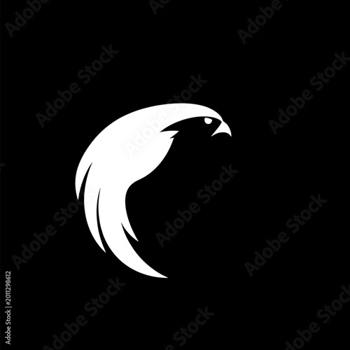 White falcon logo silhouette on black background with clean minimalist design and modern style