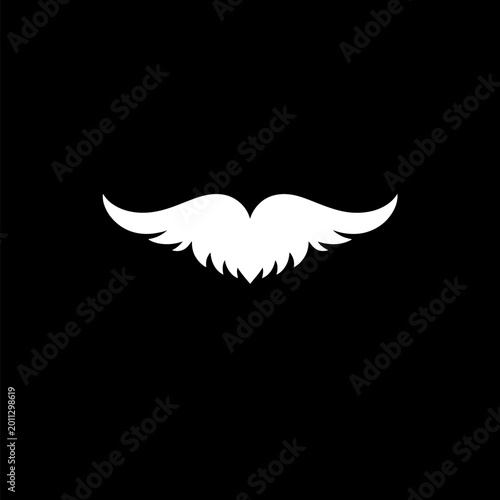 White mustache with wings illustration on a black background representing freedom and creativity.