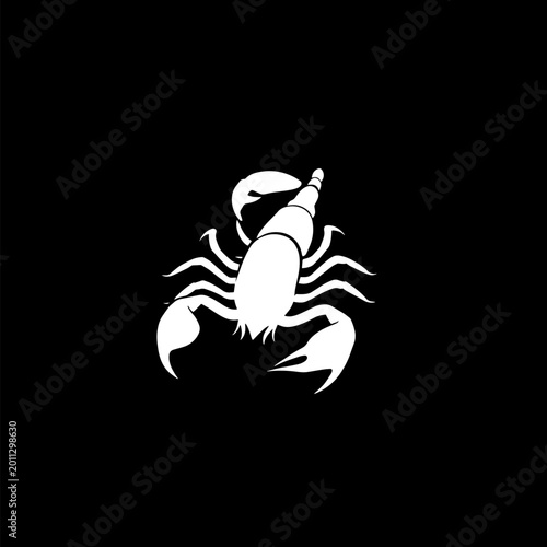 White scorpion illustration on black background, representing the zodiac sign scorpio