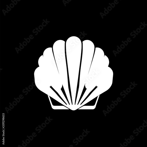 White seashell graphic on a black background, an isolated vector illustration design.