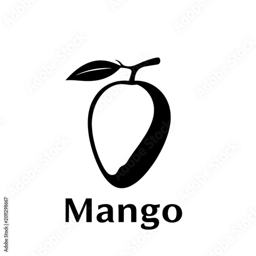 Simple and elegant black and white illustration of a mango fruit with a leaf isolated