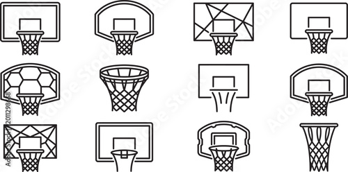 Collection of basketball hoop and backboard icons for sport graphic design