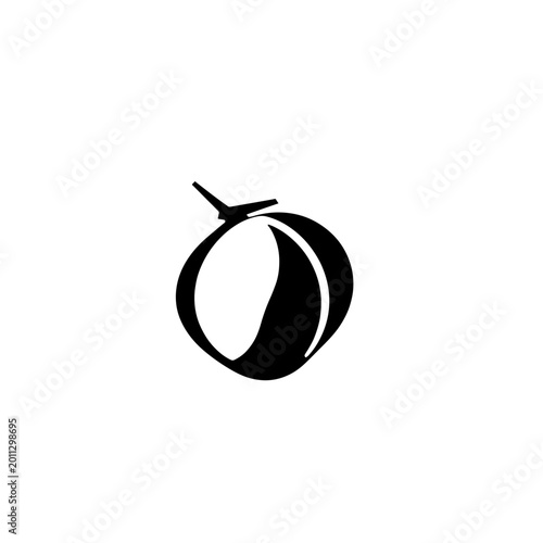 Simple and elegant black and white illustration of a stylized coconut fruit isolated