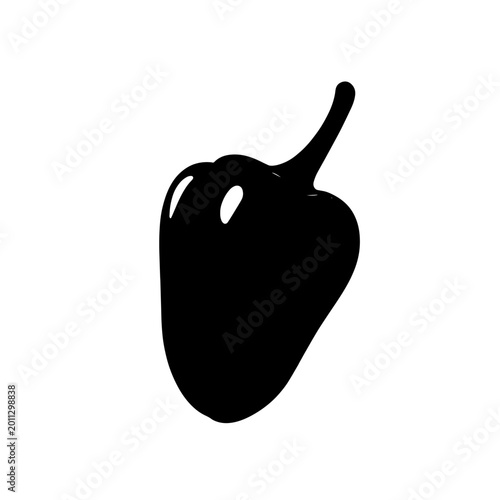 Simple black and white illustration of a bell pepper isolated on a clean white background.