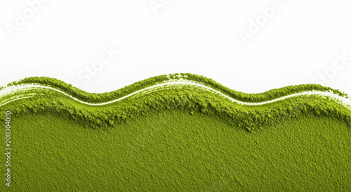 Green powder wave on white background, matcha or green tea powder