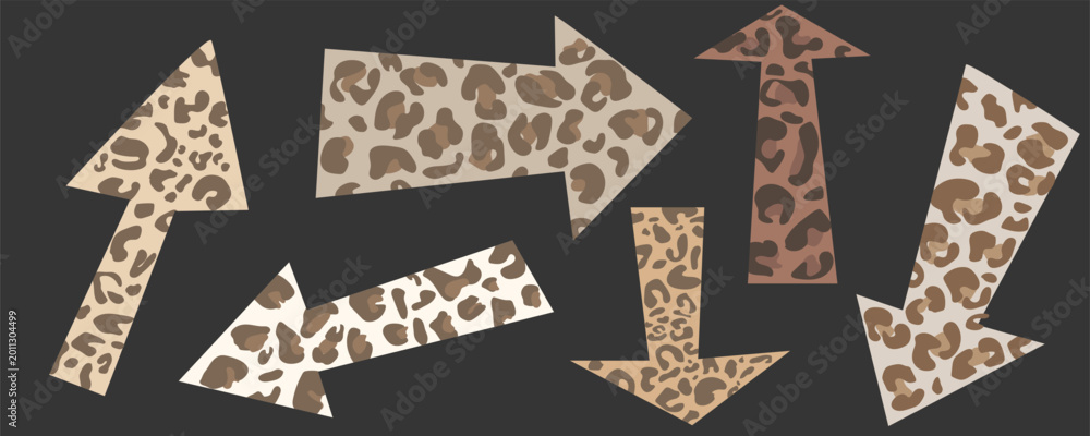 Fototapeta premium Leopard print painted arrows.Collection of arrows in doodle style for web design, mobile apps, interface and more.