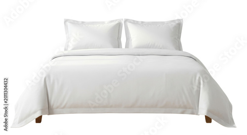 Bild auf Leinwand White double bed with duvet and pillows mockup